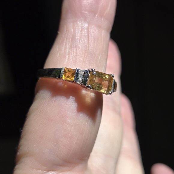 10k white gold Emerald cut citrine & diamond ring sz8 - Picture 5 of 13